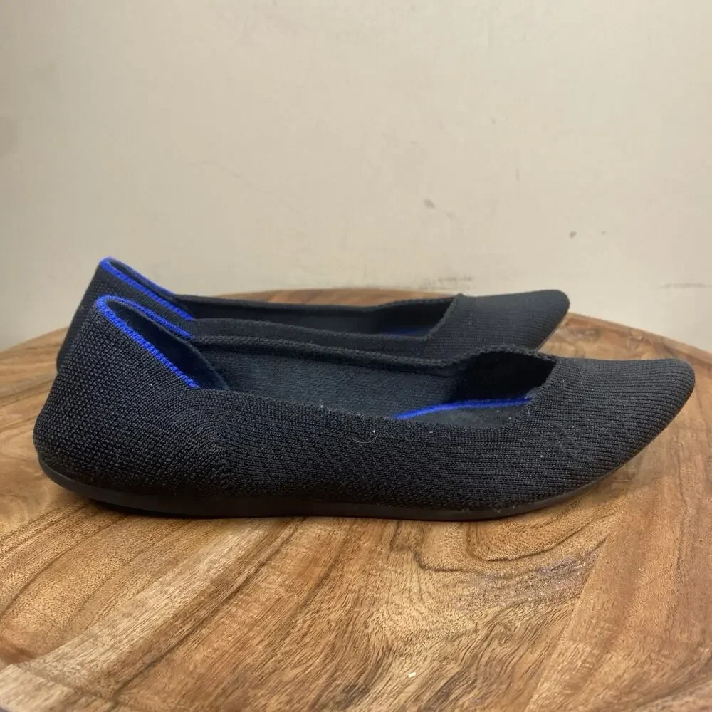 Rothys The Point Womens Black And Blue Size 7.5 Slip On Fabric Knit Ballet Flats
